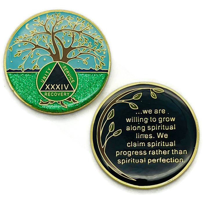 34 Year Tree of Life Specialty AA Recovery Medallion - Tri-Plated Thirty-Four Year Chip/Coin