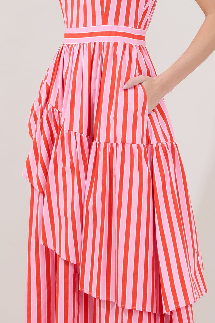 Baleria Striped Ruffle Midi Dress