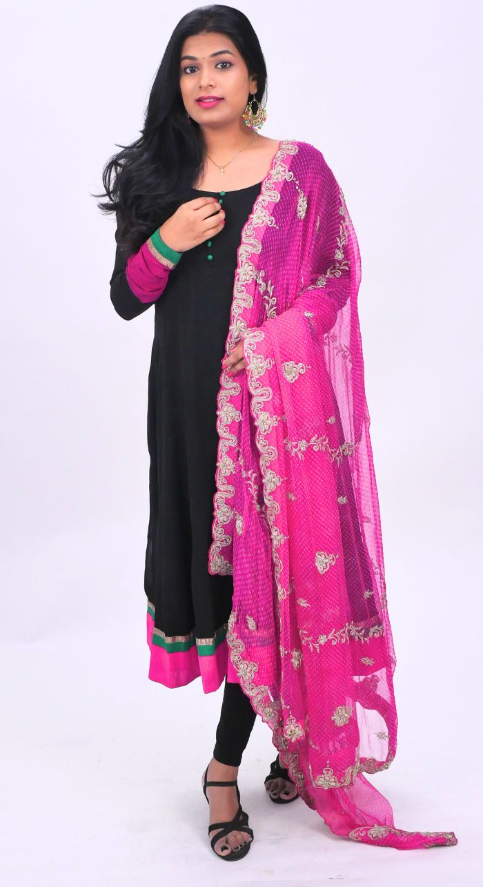 Black Banarasi Georgette Anarkali Suit With Georgette Hand Work Dupatta
