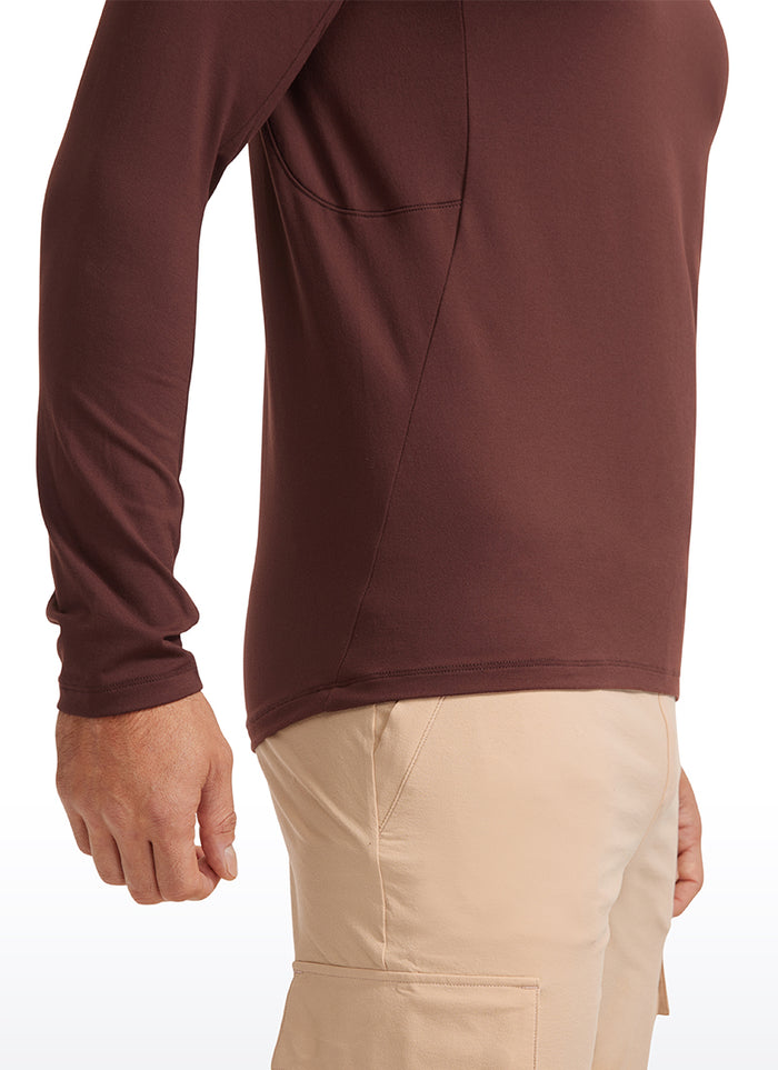CRZ YOGA Men's Train Slim Fit Shirts Brushed Slim-Fit Long Sleeves Taupe