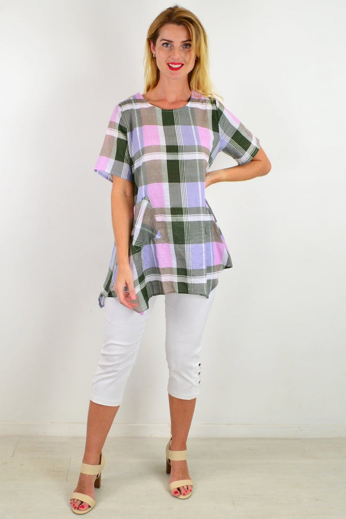 Elegant Check Out My Pocket Tunic Top displayed on a model, featuring a relaxed fit and stylish pockets, perfect for casual wear.