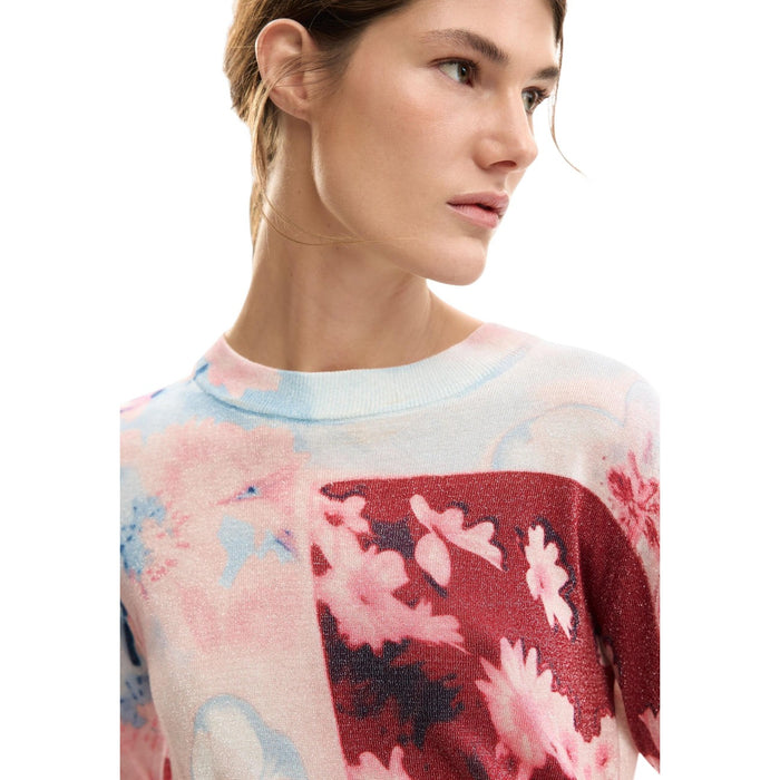 Image 3 : Pull femme Desigual rose style bohème avec finitions métallisées — delvale