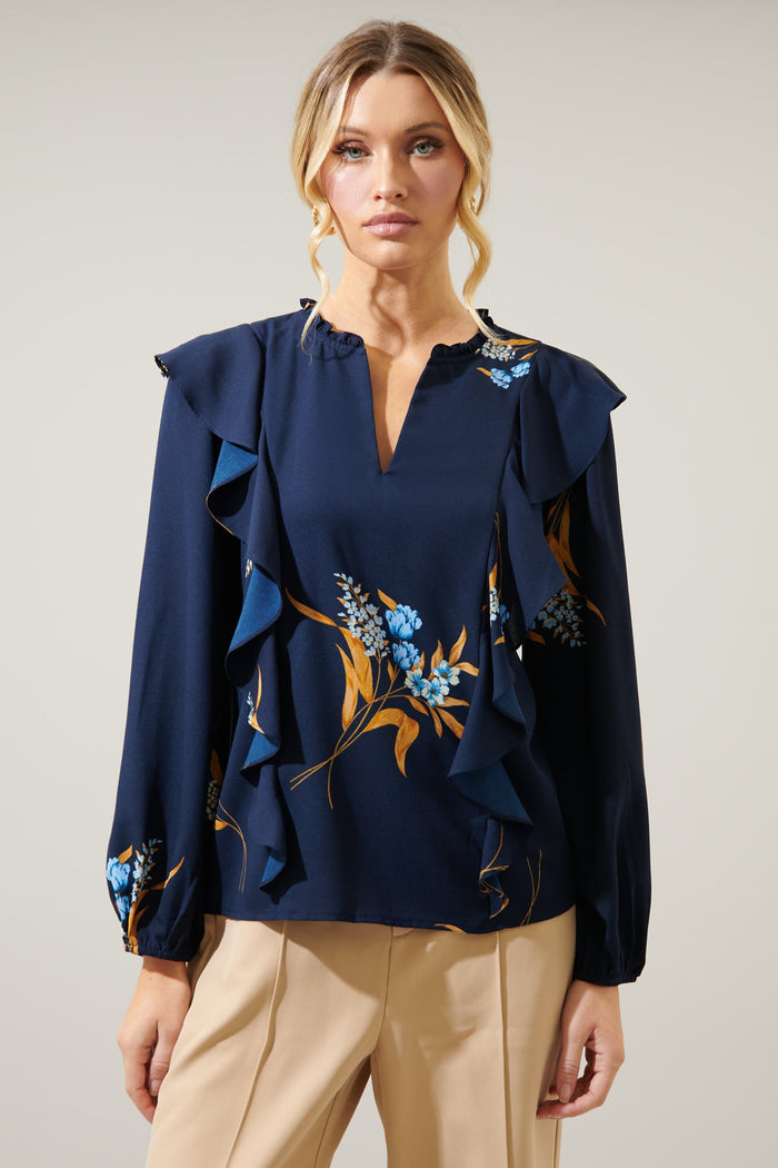 Dusk Bloom Floral Wilhem Ruffle Blouse