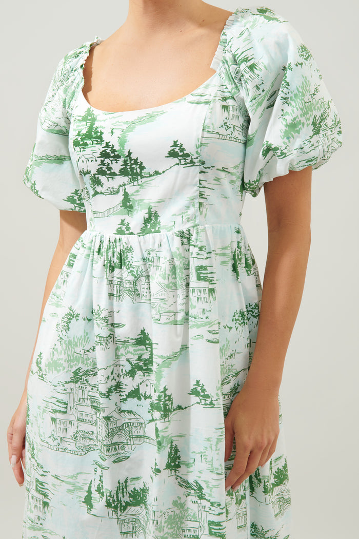 Francine Toile Lullaby Puff Sleeve Midi Dress