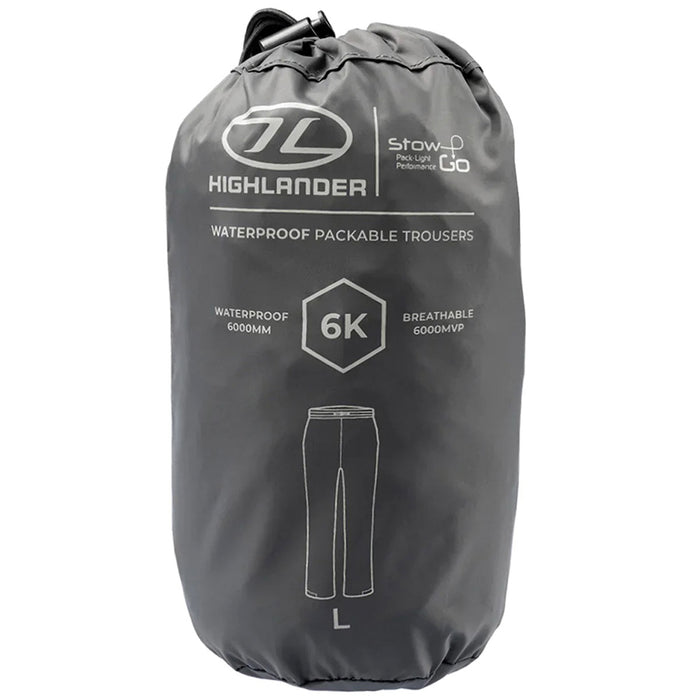 stuff sack of highlander stow and go waterproof grey trousers