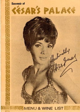 Shirley Bassey inscribed menu
