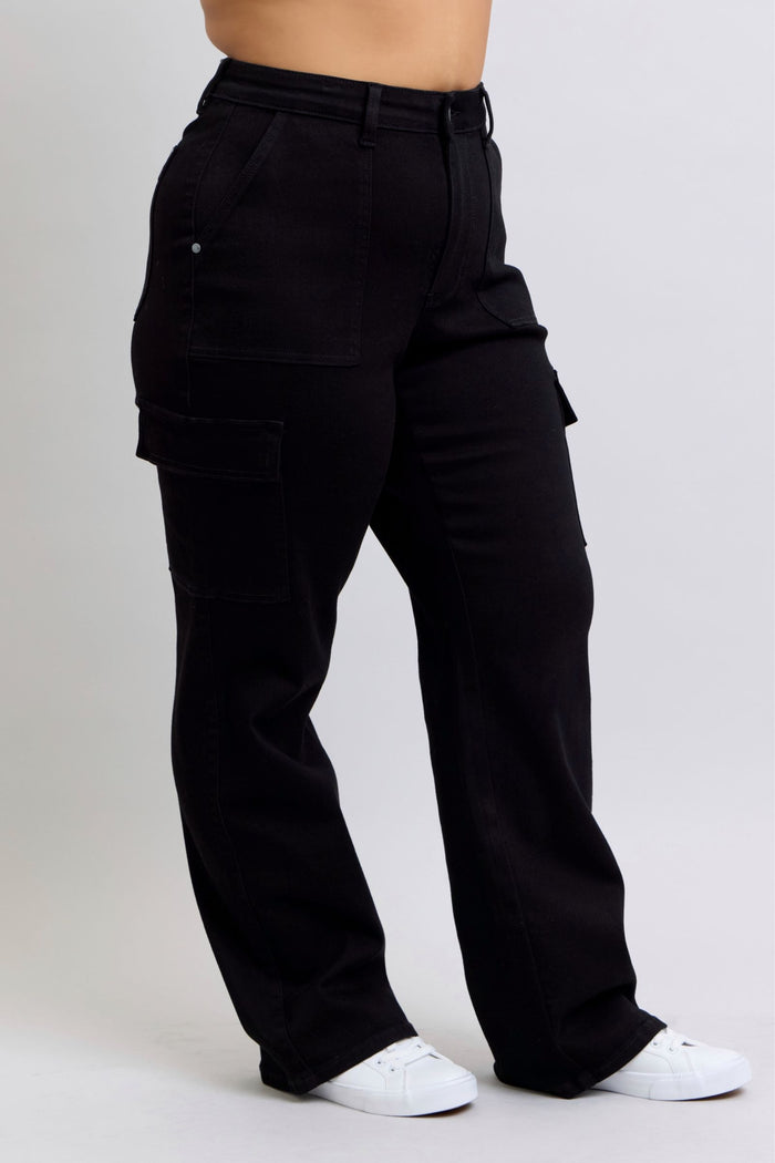 Judy Blue High Waist Cargo Wide Leg Jeans in Black