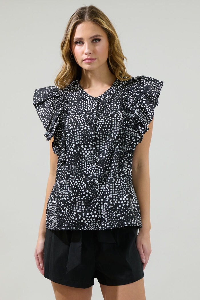 Larsa Onyx Geometric Vance Button Front Blouse