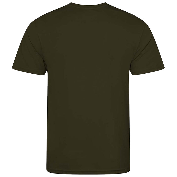 rear of olive green lightweight wicking tshirt