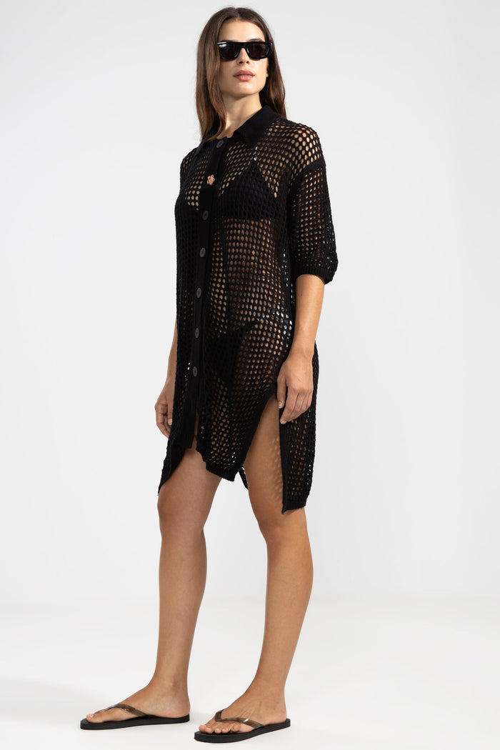 Long Knit Shirt Black - Polonio Uruguay