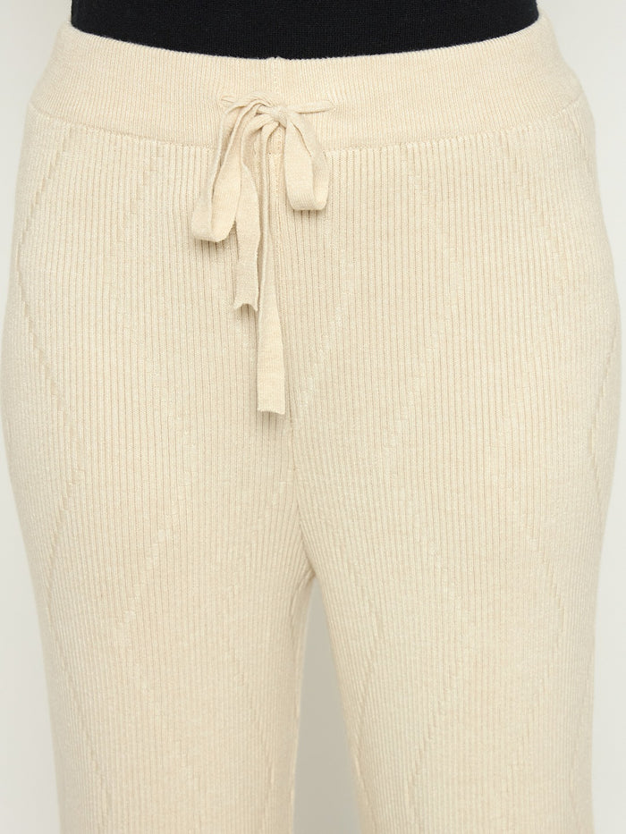 Madame Off White Colour Straight Fit Wool Bottoms