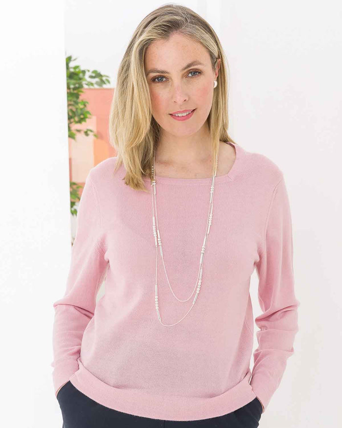 Merino Wool Mix Tessa Square Neck Sweater - Powder Pink - The Classic Boutique