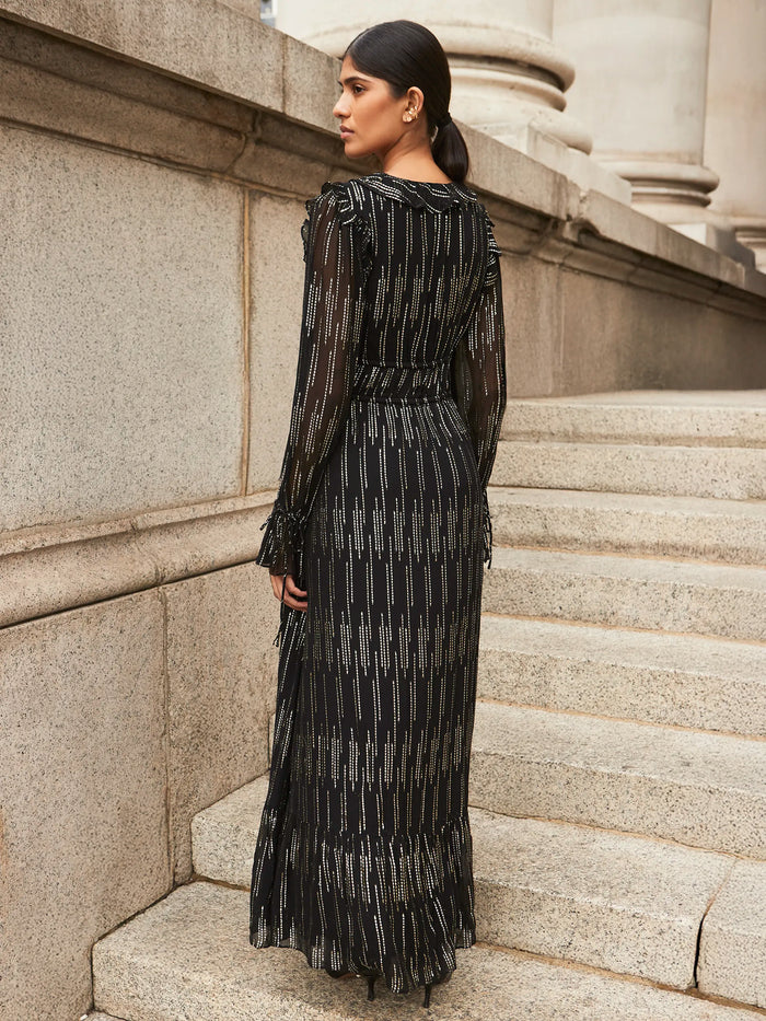Petite Lydia Gold Foil Tie-Waist Midaxi Dress