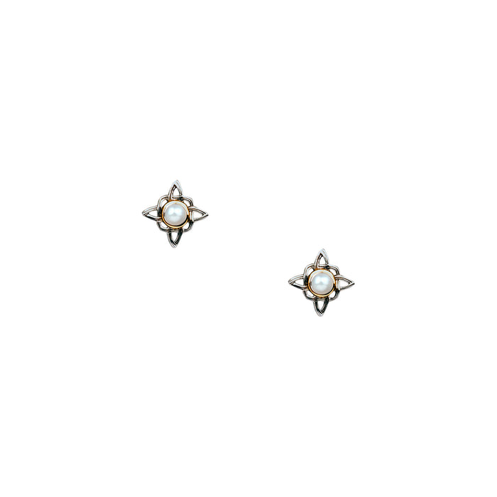 Silver And 10k Gold Celestial Stud Earrings - Fresh Water Pearl