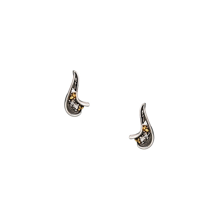 Silver And 10k Gold Rocks 'n Rivers Stud Earrings - Cubic Zirconia