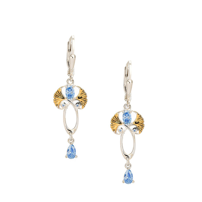 Silver with 24k Vermeil with Light Blue Moissanite Leverback Alchemy Earrings