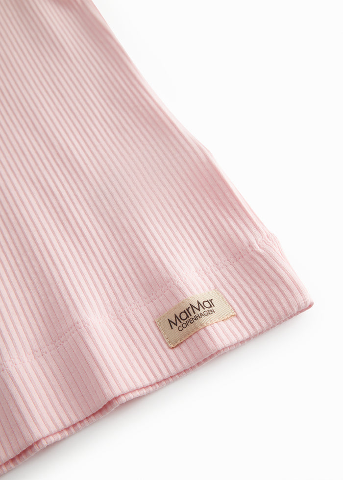 Short sleeve bright red modal t-shirt for children with button-up closure.