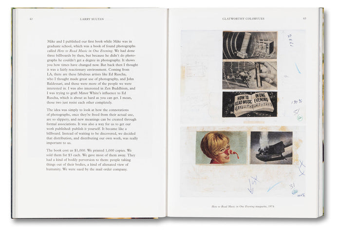 Open book with text and vintage photographs on a white background