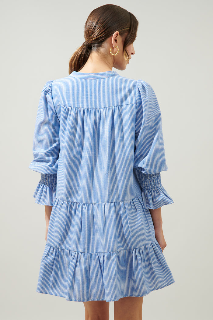 Zephyr Ticking Stripe Babydoll Tiered Mini Dress