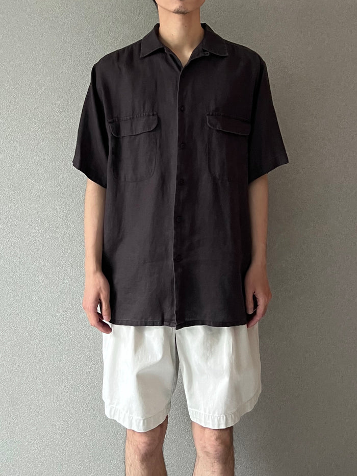 00's BRUNO linen open collar shirt