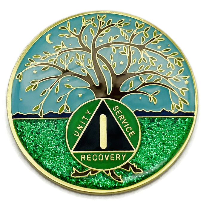 1 to 60 Year Tree of Life Specialty AA Recovery Medallion - Tri-Plated Chip/Coin