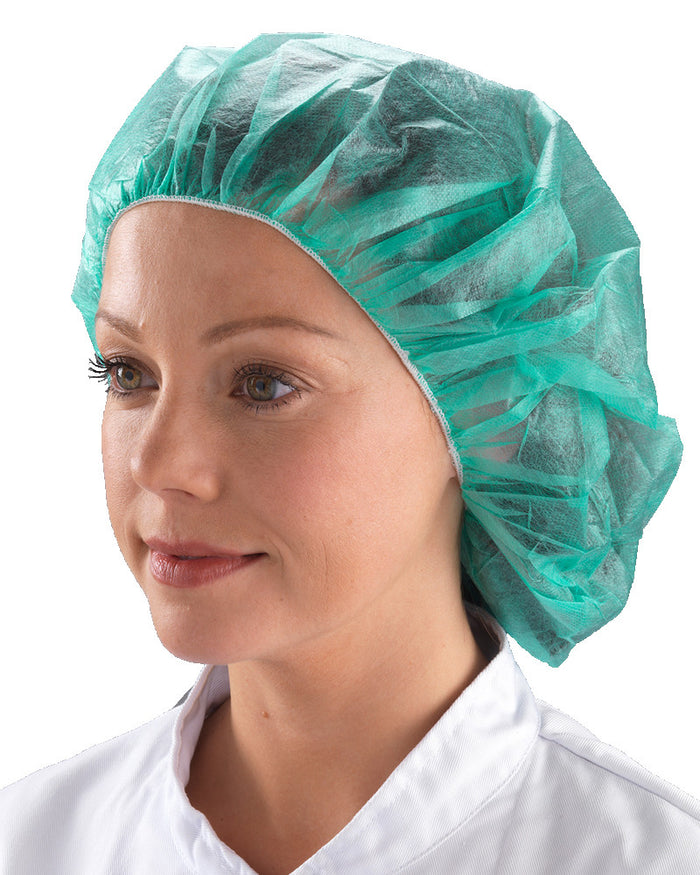 (1000/Case) 21" Green Spun Bonded Polypropylene Bouffant Caps