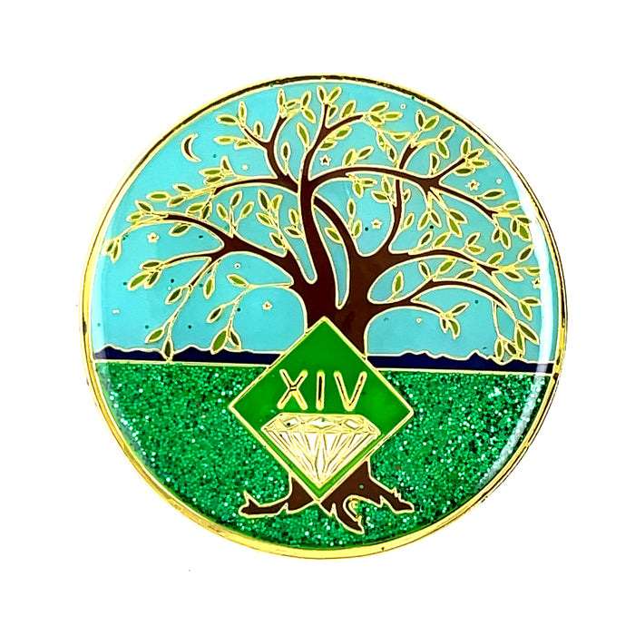 14 Year Tree of Life Specialty Tri-Plated NA Recovery Medallion - Fourteen Year Chip/Coin
