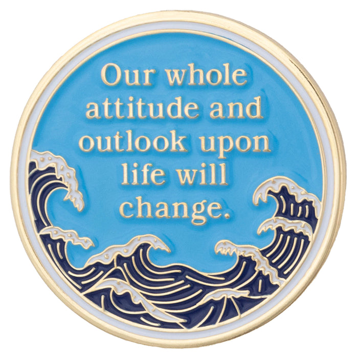 3 Year Sobriety Mint Crashing Wave Gold Plated AA Recovery Medallion - Three Year Chip/Coin - Blue/White