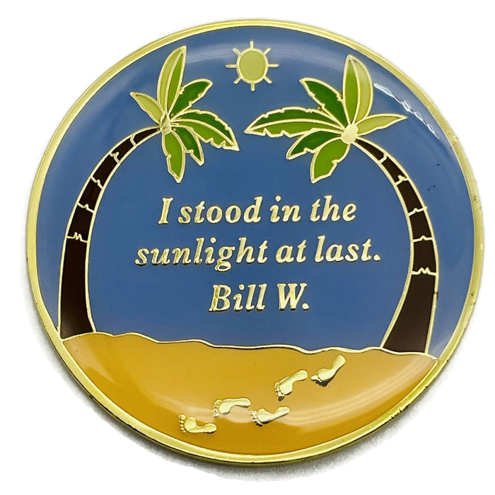 5 Year Beach Themed Specialty Tri-Plated AA Recovery Medallion - Five Year Chip/Coin + Velvet Case