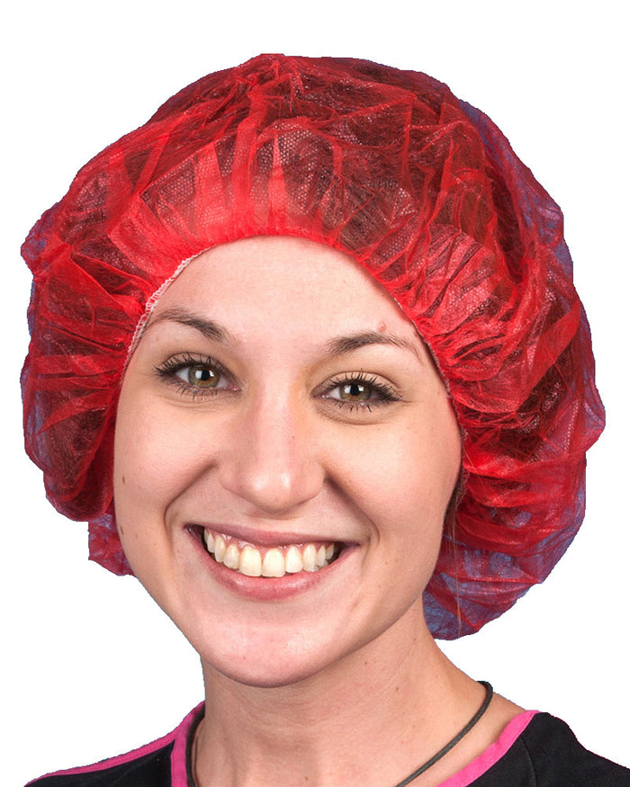 (500/Case) 21" Red Spun Bonded Polypropylene Bouffant Caps