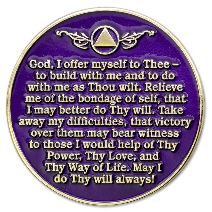 6 Year Sobriety Mint Twisted Tree of Life Gold Plated AA Recovery Medallion/Chip/Coin - Purple + Velvet Box