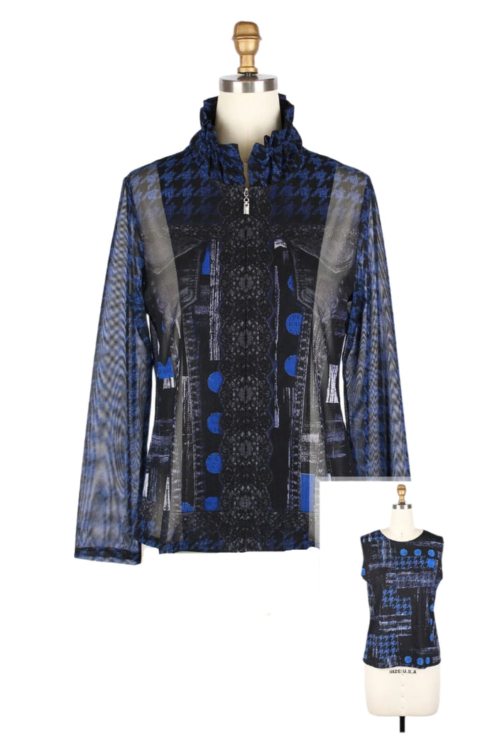 Abstract-Print Mesh Jacket & Knit Shell Twin Set - 31444