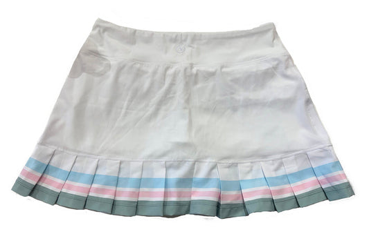 Addison Bay Birdie Pleated Golf Skort White w/ Pastel Stripes Size L