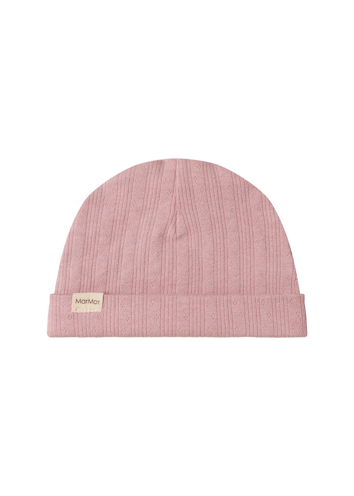 Pink pointelle baby hat