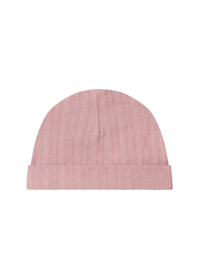 Pink pointelle baby hat