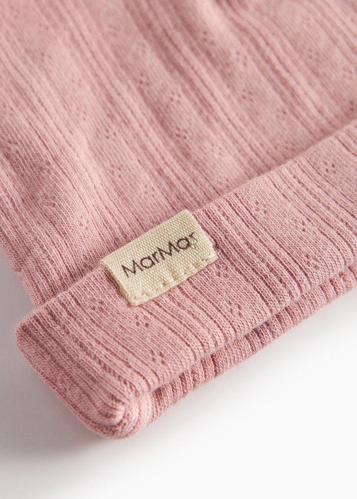 Pink pointelle baby hat