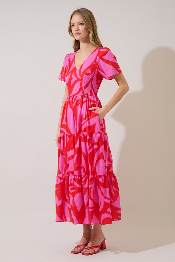 Alexis Poplin Tiered Midi Dress Abstract