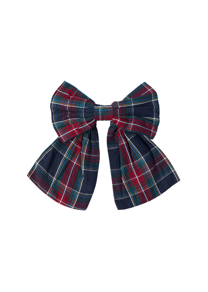 Checkered bow tie buckle in dark blue and red checkered pattern with Christmas inspiration for children