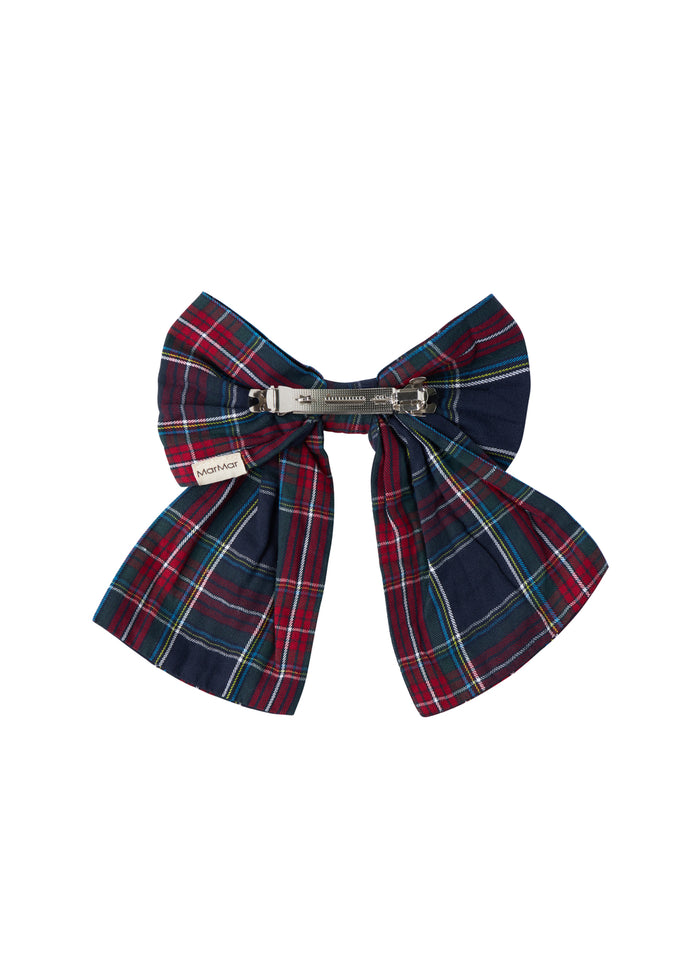 Checkered bow tie buckle in dark blue and red checkered pattern with Christmas inspiration for children