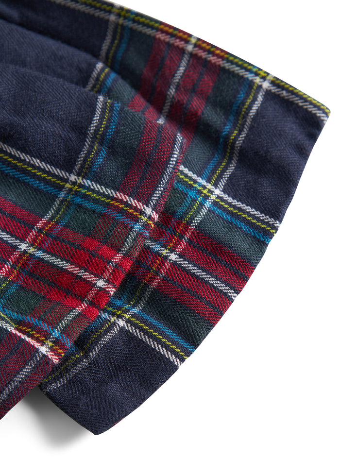 Checkered bow tie buckle in dark blue and red checkered pattern with Christmas inspiration for children