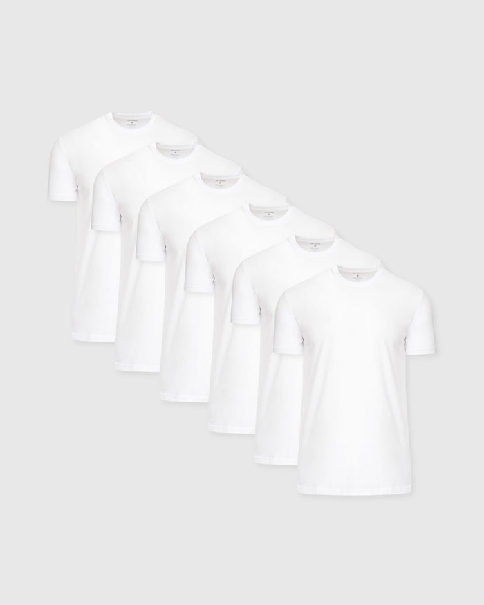 All-White Tall Straight Hem Crew Neck T-Shirt 6-Pack stacked neatly.