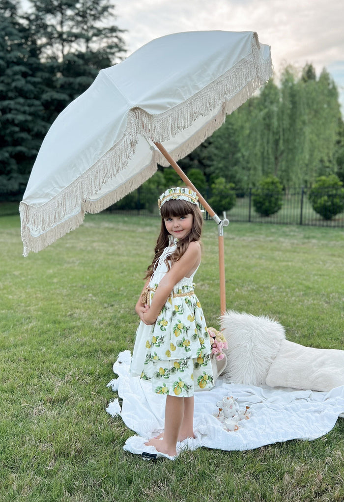 Amalfi Lemon Print Linen Hair Sash - Petite Maison Kids