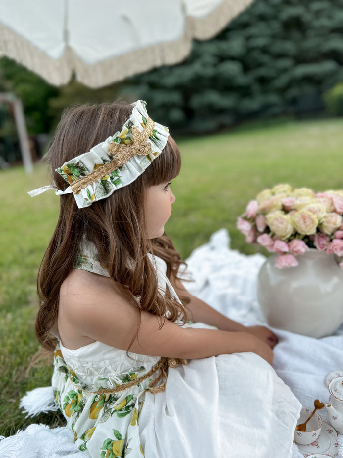 Amalfi Lemon Print Linen Hair Sash - Petite Maison Kids