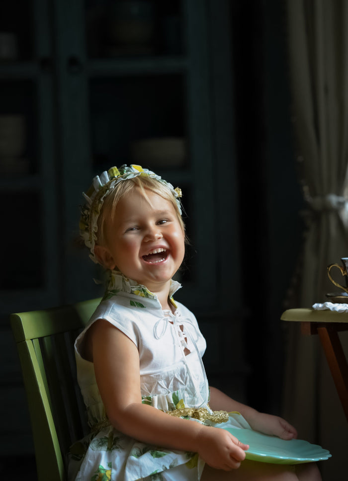 Amalfi Lemon Print Linen Hair Sash - Petite Maison Kids