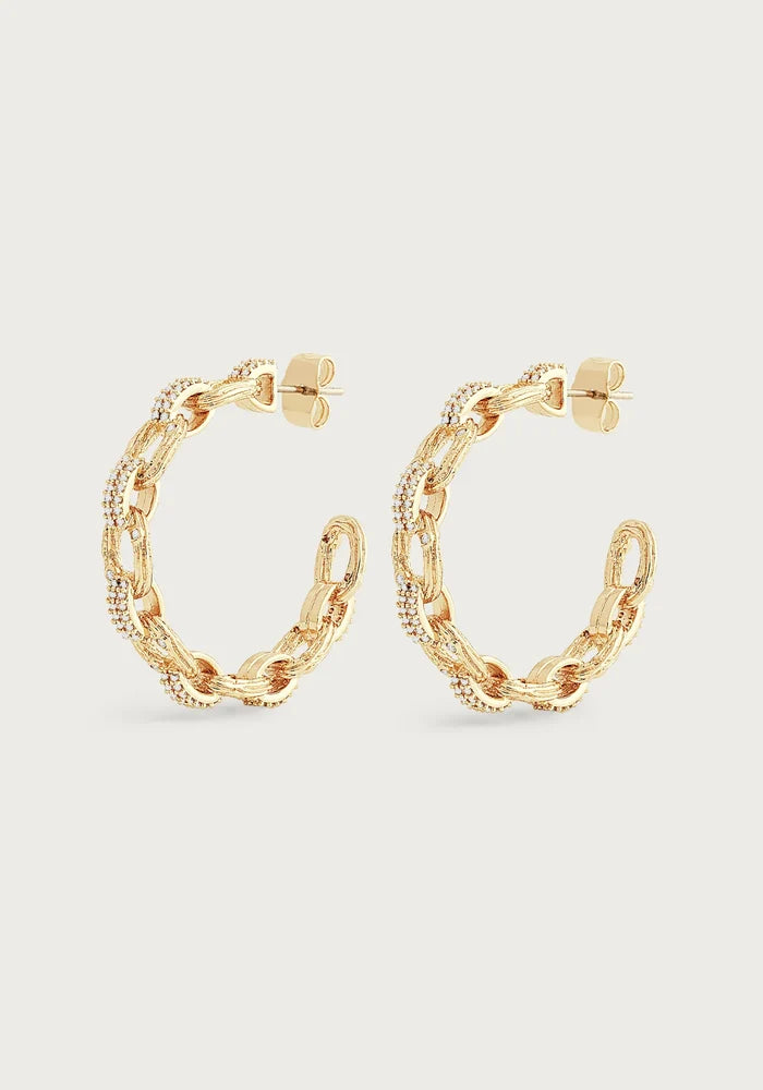 Enchanted Forest chain hoop earrings by Anabel Aram crafted in gold‑plated brass with interlocking links and crystal pave accents.