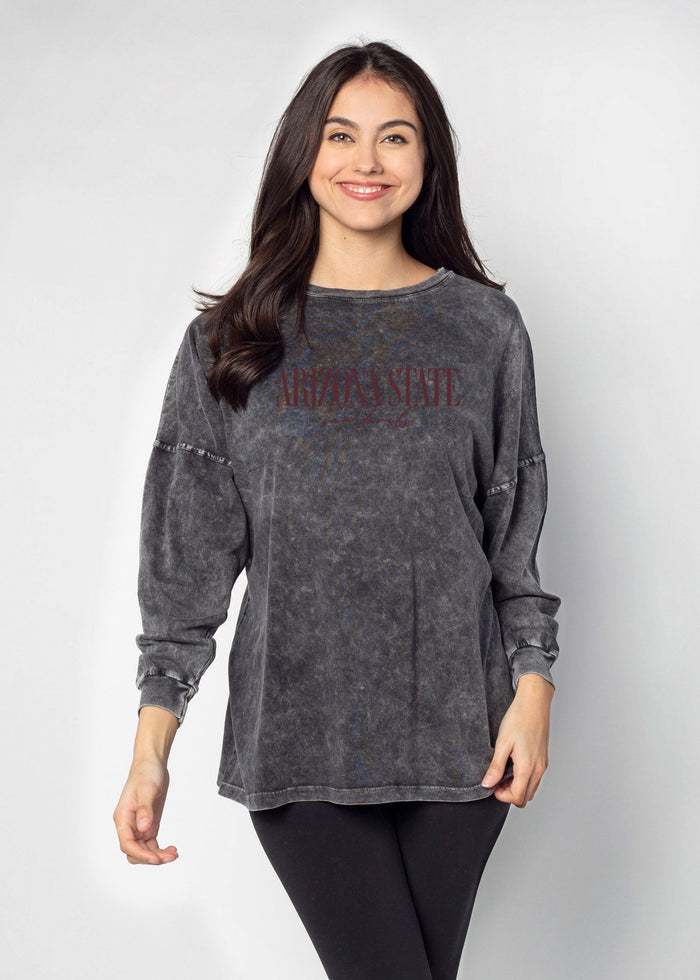 Arizona State Sun Devils Unisex Graphite Oversized, slouchy Mineral wash T-Shirt with Extreme dropped shoulders, oversized sleeves and lived-in look and feel