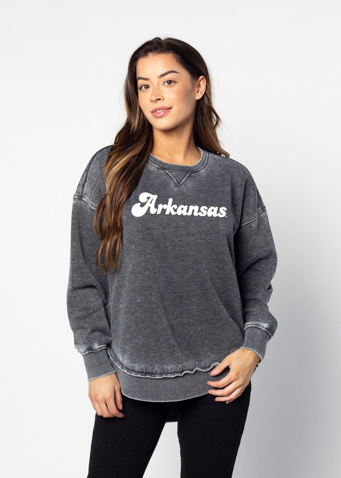 Arkansas Razorbacks Women's Charcoal Burnout Campus Pullover