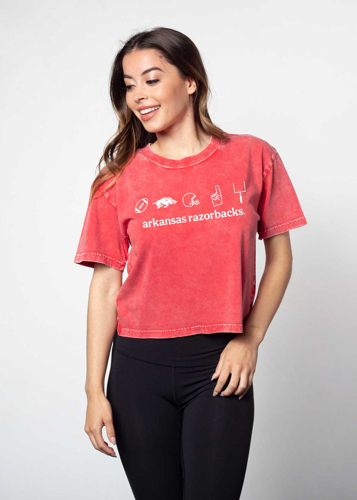 Arkansas Razorbacks Women's Cardinal Relaxed, boxy Mineral wash T-Shirt with Crew neck and short sleeves