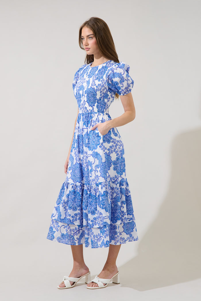 Aruba Smocked Midi Dress Floral