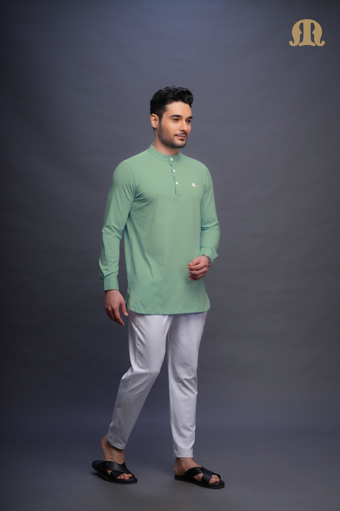 Asticus Knitted Short Kurta Payjama Set Green Men